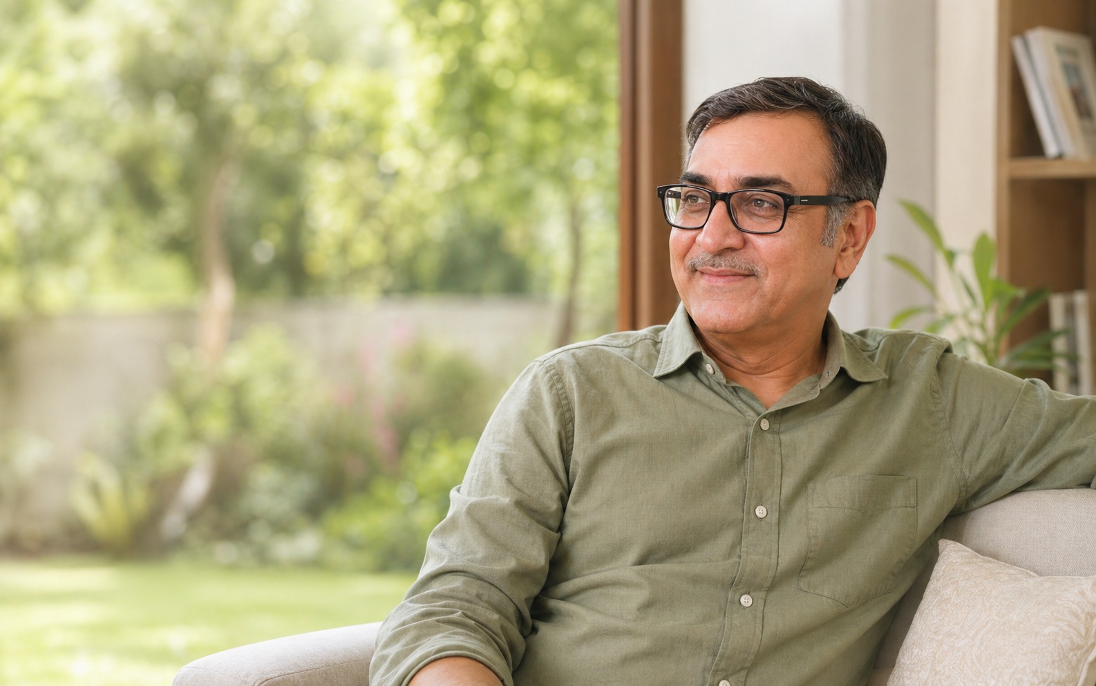 Relaxed smiling person in a calm natural setting